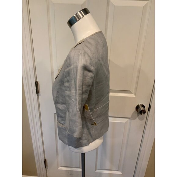 J. Crew Gray Short Sleeve Linen Jacket W/ Tan Gathered Neckline, Size 4 - Picture 3 of 5